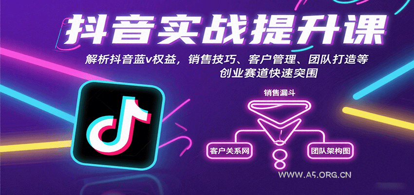 抖音实战提升课：解析抖音蓝v权益，销售技巧、客户管理、团队打造等创业赛道快速突围-A5资源网