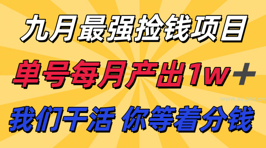 九月最强捡钱项目！ 支付宝分成代运营，我们干活，你分钱！单号月产1w+-A5资源网
