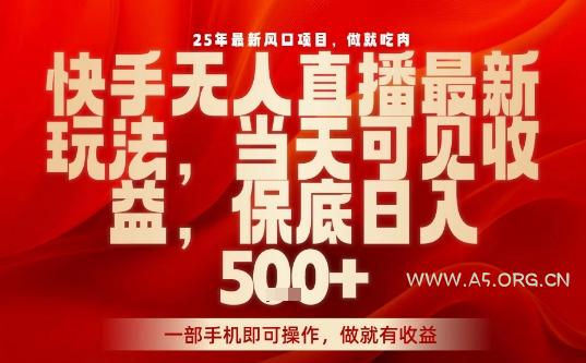 25年最新风口项目，快手无人直播，当天做当天出收益，不违规，一部手机即可操作，保底日入5张+【揭秘】-A5资源网