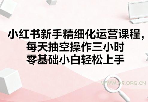 小红书新手精细化运营课程，每天抽空操作三小时，零基础小白轻松上手-A5资源网