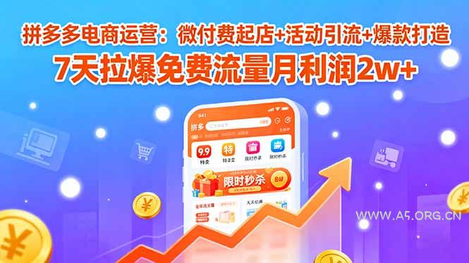 拼多多电商运营：微付费起店+活动引流+爆款打造 7天拉爆免费流量月利润2w+-A5资源网