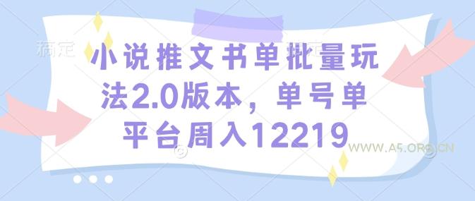 小说推文书单批量玩法2.0版本，单号单平台周入12219-A5资源网