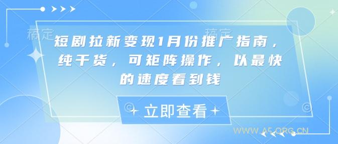 短剧拉新变现1月份推广指南，纯干货，可矩阵操作，以最快的速度看到钱-A5资源网