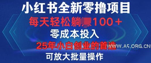 小红书全新纯零撸项目，只要有号就能玩，可放大批量操作，轻松日入100+【揭秘】-A5资源网