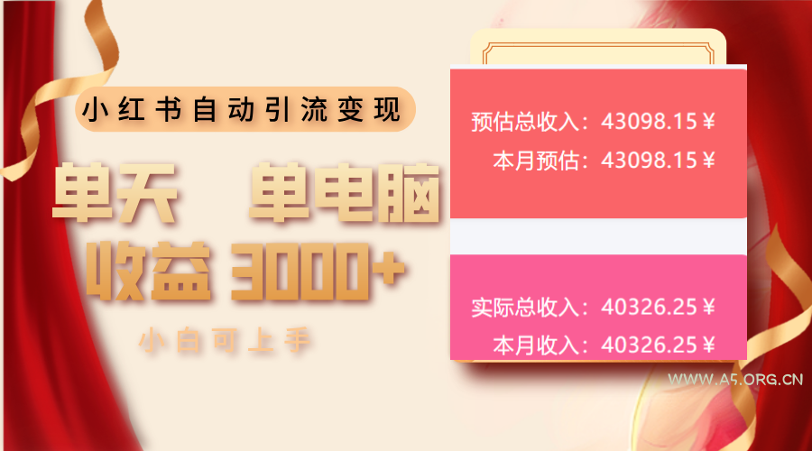 小红书自动引流变现 单天单电脑收益3000+  小白可上手-A5资源网