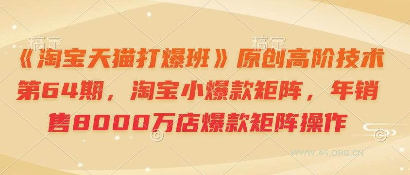 《淘宝天猫打爆班》原创高阶技术第64期，淘宝小爆款矩阵，年销售8000万店爆款矩阵操作-A5资源网