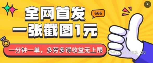 全网首发，一张截图1块钱，一分钟一单，多劳多得，收益无上限-A5资源网