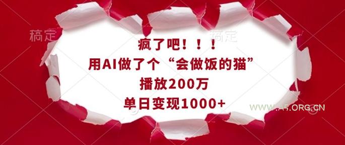 疯了吧！用AI做了个“会做饭的猫”，播放200万，单日变现1k-A5资源网