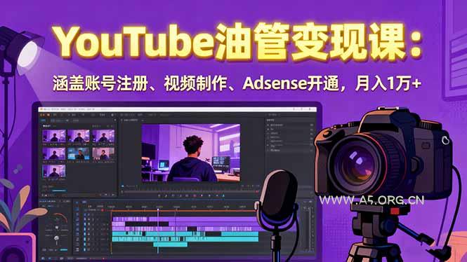 2025YouTube油管变现课：涵盖账号注册、视频制作、Adsense开通，月入1万+-A5资源网
