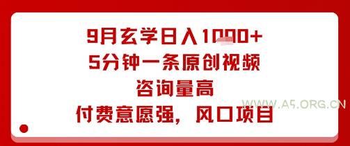 9月玄学日入1k+玩法，5分钟一条原创视频，咨询量高，付费意愿强，风口项目-A5资源网