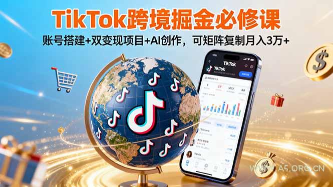 TikTo跨境掘金必修课，账号搭建+双变现项目+AI创作，可矩阵复制月入3万+-A5资源网