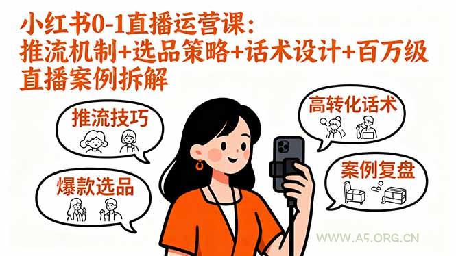 小红书0-1直播运营课：推流机制+选品策略+话术设计+百万级直播案例拆解-A5资源网