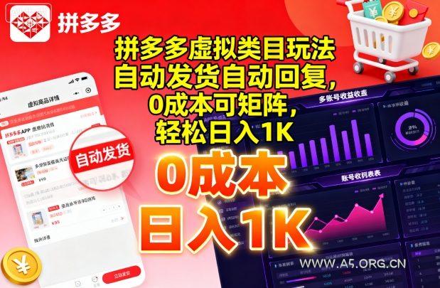 拼多多虚拟类目玩法，自动发货自动回复，0成本可矩阵，轻松日入1K【揭秘】-A5资源网