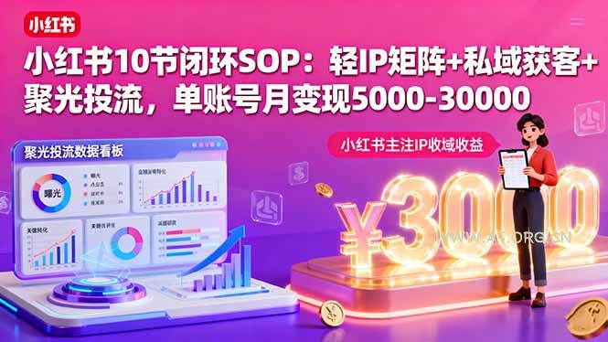 小红书10节闭环SOP：轻IP矩阵+私域获客+聚光投流，单账号月变现5000-30000-A5资源网