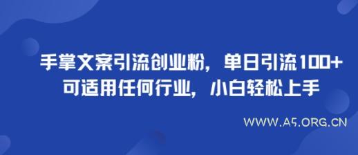 手掌文案引流创业粉，单日引流100+，可适用任何行业，小白轻松上手-A5资源网