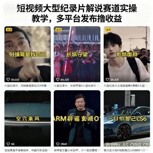 短视频大型纪录片解说赛道实操教学，多平台发布撸收益-A5资源网