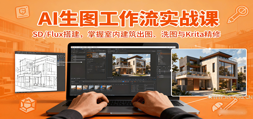 AI生图工作流实战课：SD/Flux搭建，掌握室内建筑出图、洗图与Krita精修-A5资源网