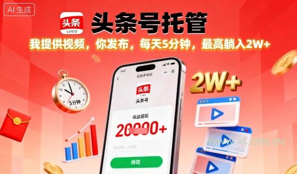 【头条号托管】我提供视频，你发布，每天5分钟，最高躺入2W+【揭秘】-A5资源网