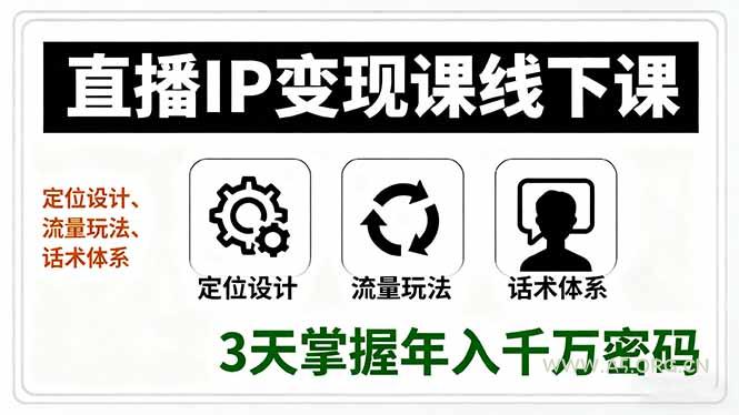 直播IP变现课线下课，定位设计、流量玩法、话术体系，3天掌握年入千万密码-A5资源网