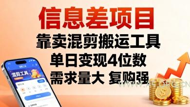 信息差项目，靠卖混剪搬运工具，单日变现4位数，需求量大，复购强，操作简单，几分钟一条视频-A5资源网