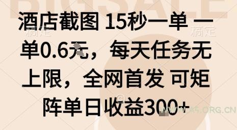 酒店截图15秒一单，一单0.6米，每天任务无上限，全网首发可矩阵单日收益3张【揭秘】-A5资源网