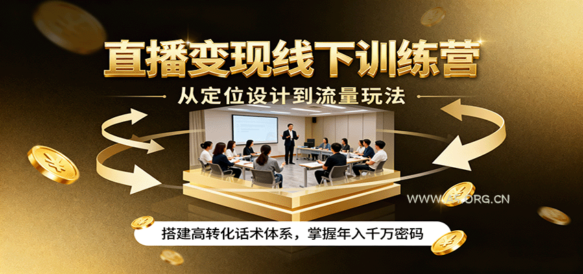 直播变现线下训练营，从定位设计到流量玩法，搭建高转化话术体系，掌握年入千万密码-A5资源网