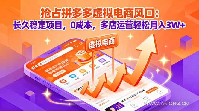 抢占拼多多虚拟电商风口：长久稳定项目，0成本，多店运营轻松月入3W+-A5资源网