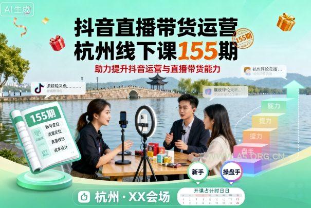 抖音直播带货运营杭州线下课155期，助力提升抖音运营与直播带货能力-A5资源网