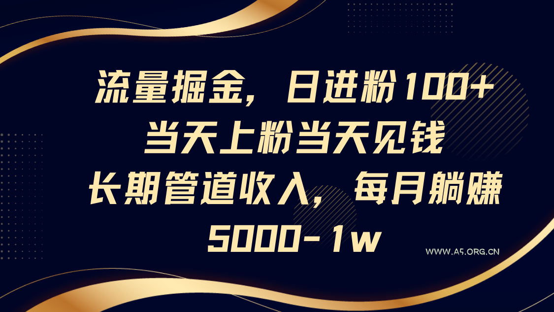 流量掘金，日进粉100+,当天上粉当天见钱，长期管道收入，每月躺赚5000-1w-A5资源网
