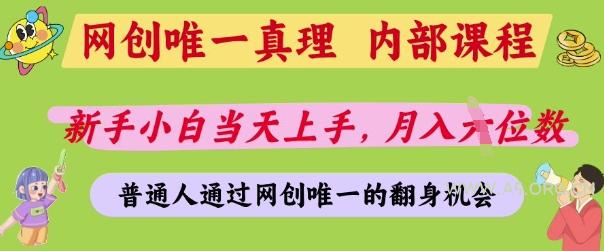 网创唯一真理，内部课程，新手小白当天上手，月入5位数，普通人通过网创唯一的机会【揭秘】-A5资源网