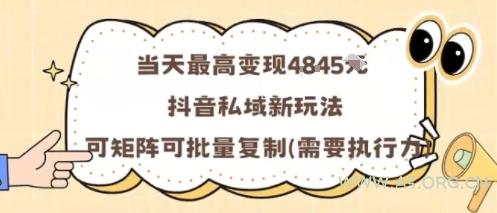 当天最高变现1k+，抖音私域新玩法，可矩阵可批量复制-A5资源网