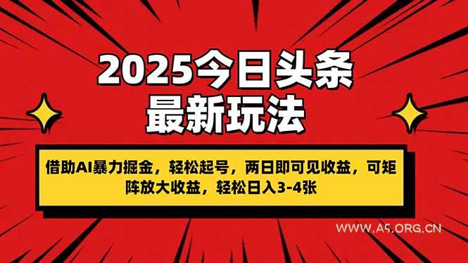 2025今日头条最新玩法，借助AI暴力掘金，轻松起号，两日即可见收益，可...-A5资源网