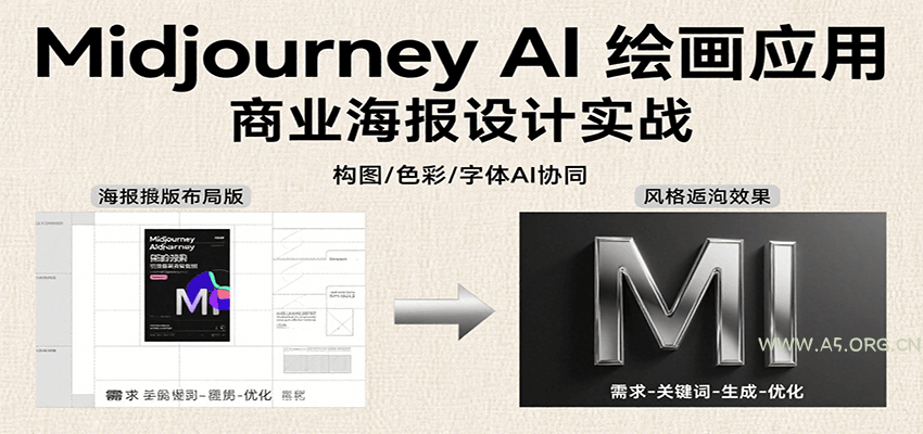 Midjourney AI绘画应用，关键词指令解析、漫画头像制作、海报设计、3D人物生成等-A5资源网