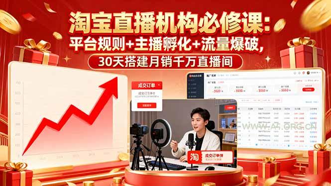 淘宝直播机构必修课：平台规则/主播孵化/流量爆破,30天搭建月销千万直播间-A5资源网