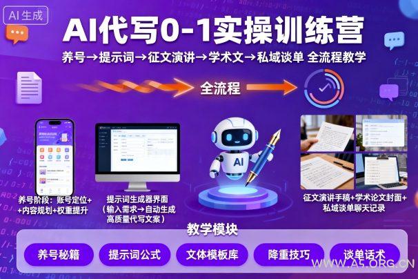 AI代写0-1实操训练营，从养号、提示词、征文演讲、学术文，到私域谈单的全流程教学-A5资源网