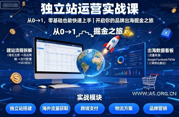 独立站运营实战课，​从0到1，零基础也能快速上手，开启你的品牌出海掘金之旅-A5资源网