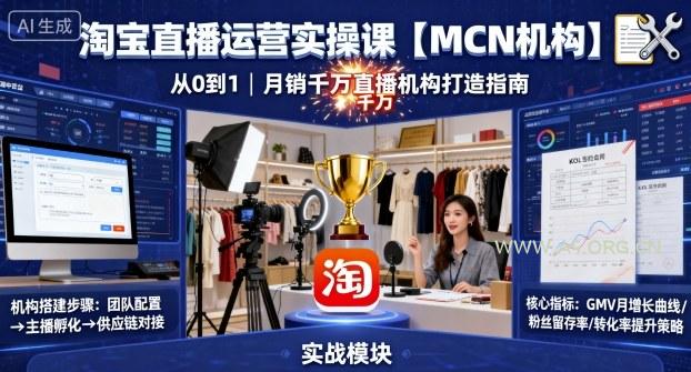 淘宝直播运营实操课【MCN机构】，从0到1做一家月销千W的直播机构-A5资源网