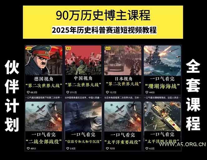 图片[1]-历史短视频赛道变现课，百集素材库应用，文案剪辑技巧，账号运营全案-A5资源网