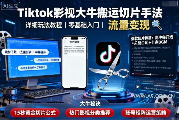 Tiktok影视大牛搬运切片手法，详细玩法教程-A5资源网