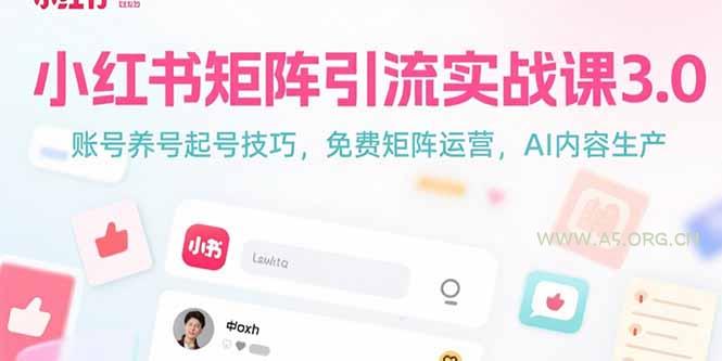 小红书矩阵引流实战课3.0：账号养号起号技巧，免裴矩阵运营，AI内容生产-A5资源网