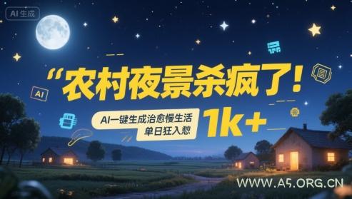 农村夜景杀疯了！AI一键生成治愈系慢生活，单日狂入1k+-A5资源网