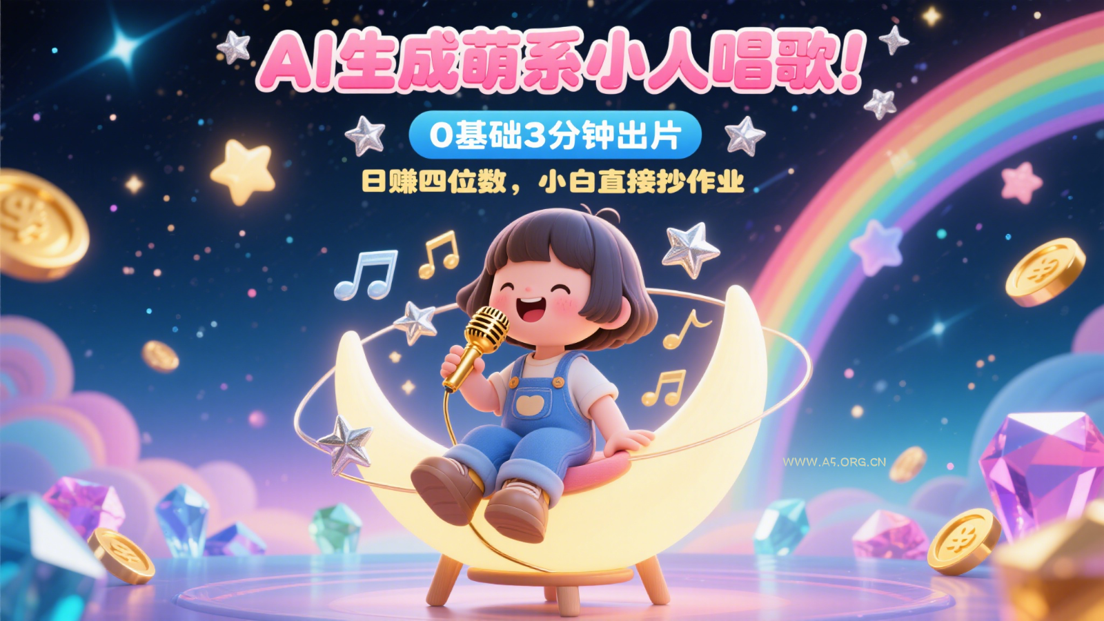 AI生成萌系小人唱歌！0基础3分钟出片，28个作品涨粉9万，日赚四位数，小白直接抄作业-A5资源网