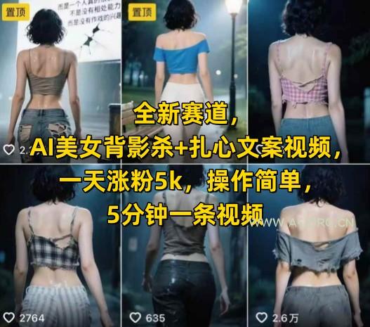 全新赛道，AI美女背影杀+扎心文案视频，一天涨粉5k，操作简单，5分钟一条视频-A5资源网