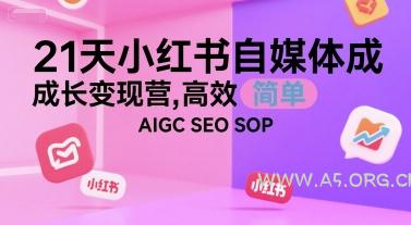 21天小红书自媒体成长变现营，高效 简单 AIGC SEO SOP-A5资源网