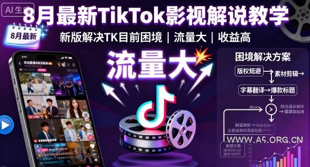 8月最新TikTok影视解说教学，新版解决TK目前困境，流量大，收益高-A5资源网