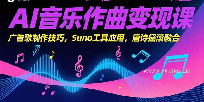 AI音乐作曲变现课，广告歌制作技巧，Suno工具应用，唐诗摇滚融合-A5资源网