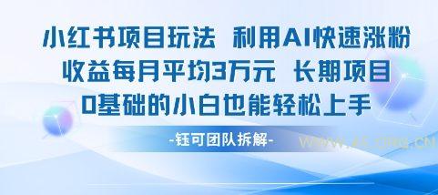适合小白操作的小红书新项目，利用AI快速涨粉，收益每月平均1W+-A5资源网