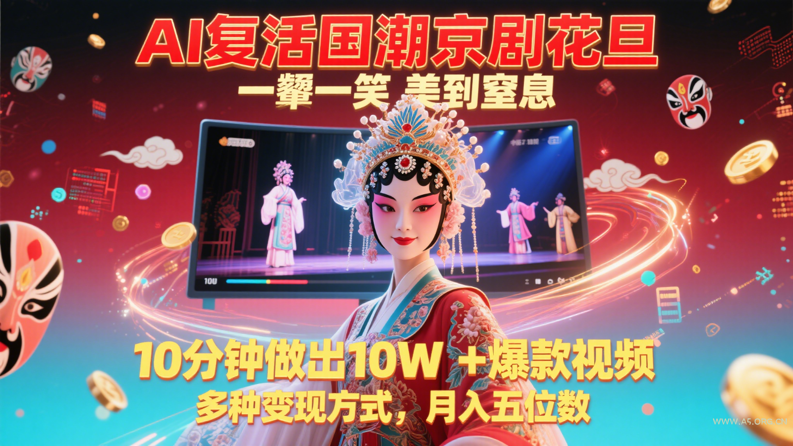 AI复活国潮京剧花旦，一颦一笑美到窒息，10分钟做出10W+爆款视频，多种变现方式-A5资源网