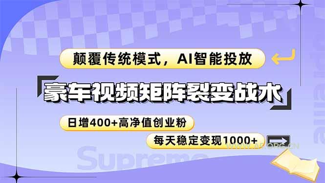 豪车视频矩阵裂变战术，颠覆传统模式，AI智能投放，日增400+高净值创业...-A5资源网