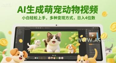 AI生成萌宠动物视频，小白轻松上手，多种变现方式，日入4位数-A5资源网